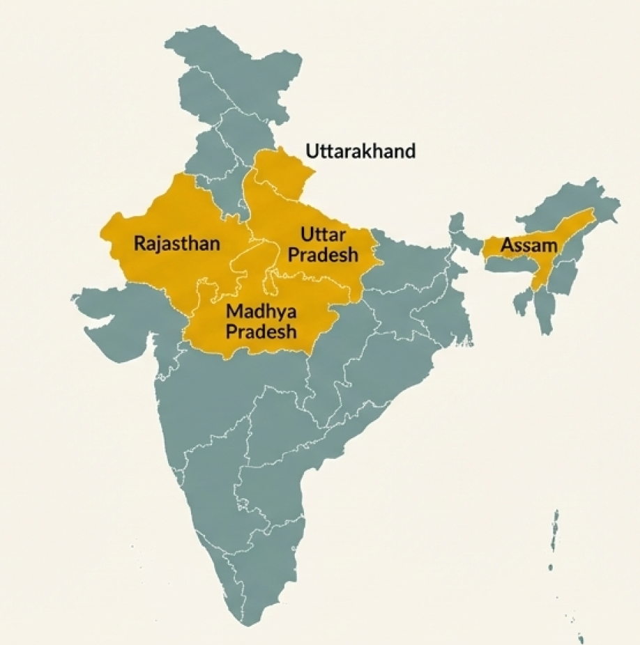 India Map showing operational states